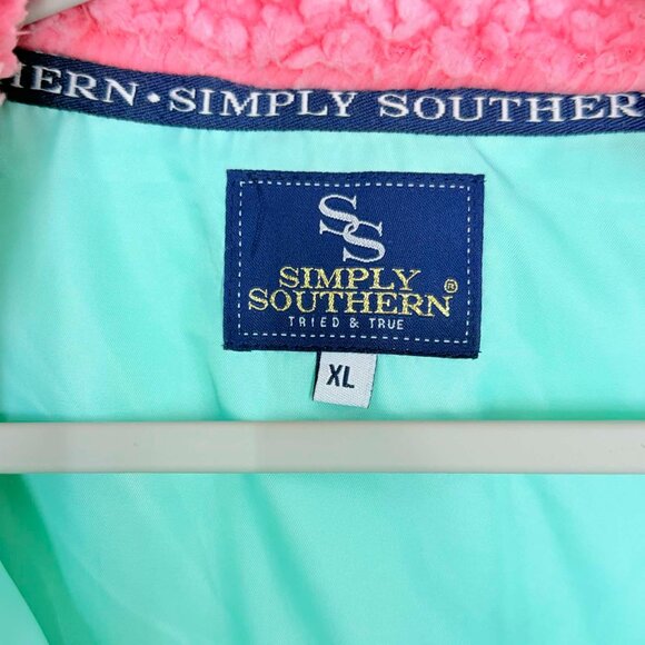 Simply Southern Womens XL Sherpa Full Zip vest Turquoise with pink collar (2009) - Picture 5 of 6